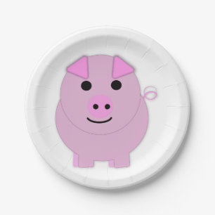 Plato De Papel Cerdo Rosa Redondo