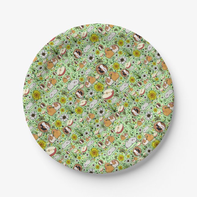 Plato De Papel Cerdos de Guinea en verde (Anverso)