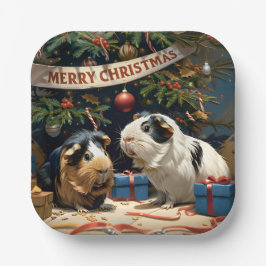 Plato De Papel Cerdos De Guinea Y Árbol De Navidad