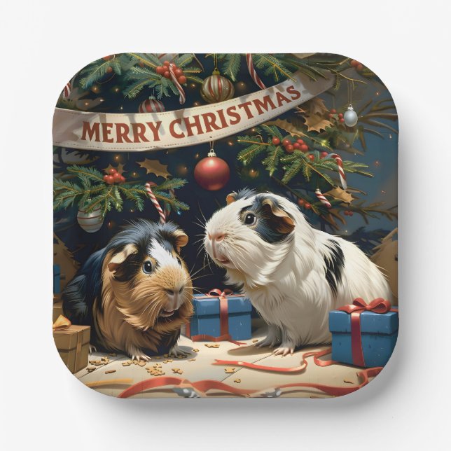 Plato De Papel Cerdos De Guinea Y Árbol De Navidad (Anverso)