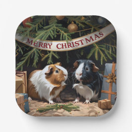 Plato De Papel Cerdos De Guinea Y Árbol De Navidad