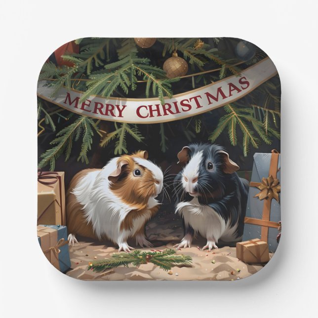 Plato De Papel Cerdos De Guinea Y Árbol De Navidad (Anverso)