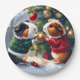 Plato De Papel Cerdos de Guinea y Navidades de árboles de Navidad