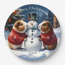 Plato De Papel Cerdos de Guinea y Navidades de Snowman