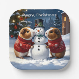 Plato De Papel Cerdos de Guinea y Navidades de Snowman