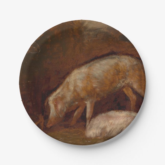 Plato De Papel Cerdos en una estable (arte animal) (Anverso)