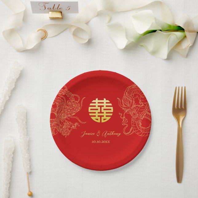 Plato De Papel Ceremonia de té del dragón y fénix en boda china (Boda)