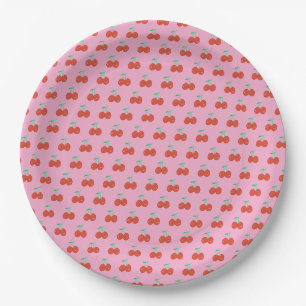 Plato De Papel Cereza linda dibujada a mano cumpleaños dulce rojo