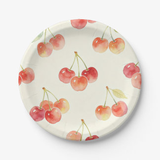 Plato De Papel Cerezas Acuarela Dulce Verano