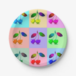 Plato De Papel Cerezas coloridas - Arte pop