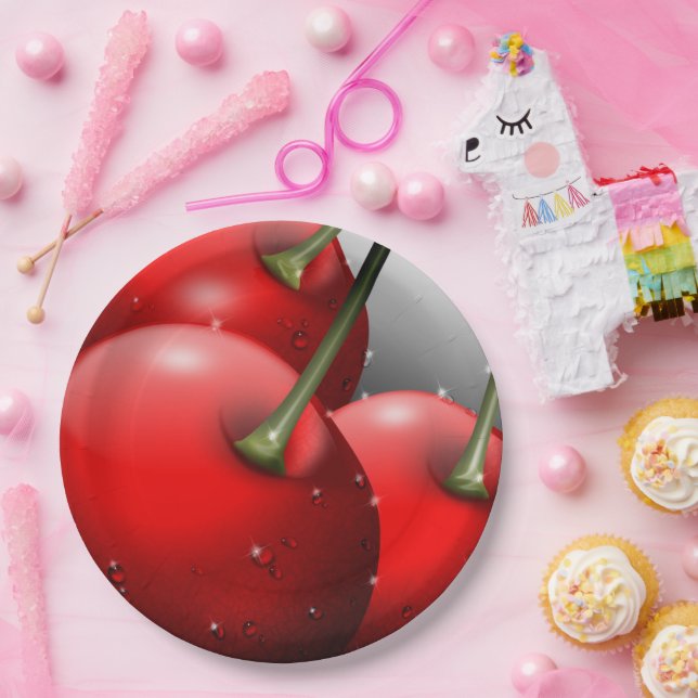 Plato De Papel Cerezas con gotas de excremento (Fiesta)