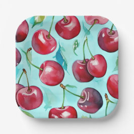 Plato De Papel Cerezas dulces arte de cereza acuarela colorida