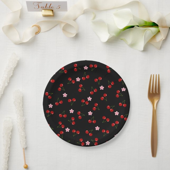 Plato De Papel Cerezas oscuras (Boda)