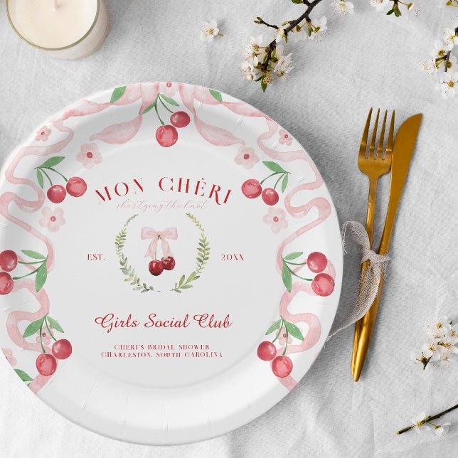 Plato De Papel Cerezo arriba | Ducha de novia (Subido por el creador)