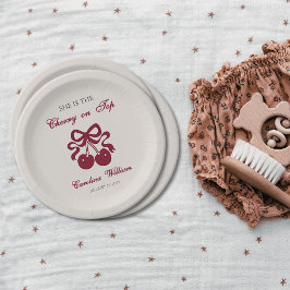 Plato De Papel Cerezo de Borgoña en la ducha del bebé