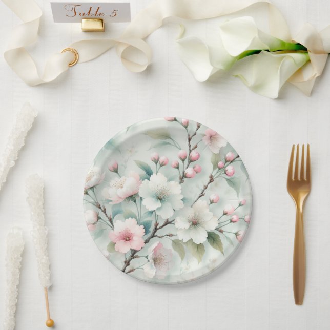 Plato De Papel Cerezo en flor (Boda)
