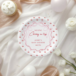 Plato De Papel Cerezo en la cima rosada bebé roja ducha