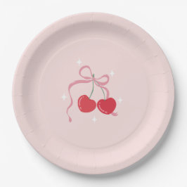 Plato De Papel Cerezo en la ducha de bebé rosada