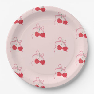 Plato De Papel Cerezo en la ducha de bebé rosada