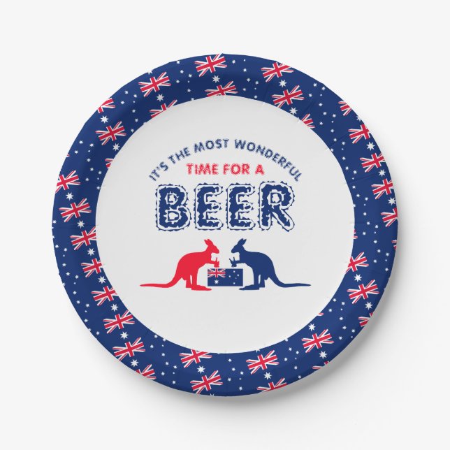 Plato De Papel Cerveza canguro, bandera australiana, Fiesta de Na (Anverso)