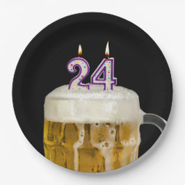 Plato De Papel Cerveza de cumpleaños 24 en placa de papel negro