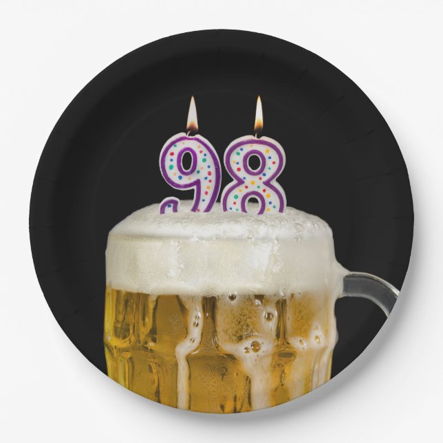 Plato De Papel Cerveza de cumpleaños 98 en placa de papel negro (Anverso)