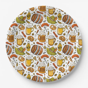 Plato De Papel Cerveza Oktoberfest alemana festiva y salchichas
