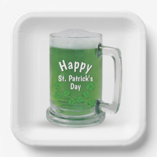 Plato De Papel Cerveza verde del Día de San Patricio