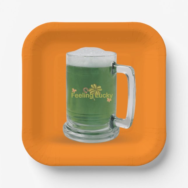 Plato De Papel Cerveza verde del Día de San Patricio (Anverso)