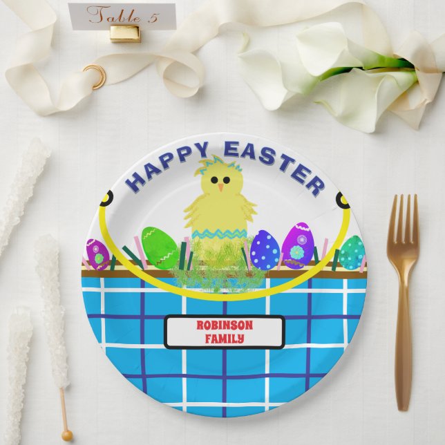 Plato De Papel Cesta Blanca de Pascua de Huevo de Pollo Amarillo  (Boda)