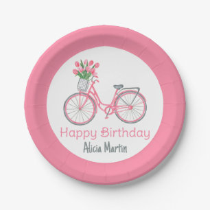Plato De Papel Cesta de bicicleta rosa Tulip Flower Cualquier cum