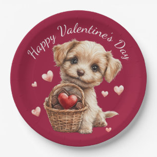 Plato De Papel Cesta de cachorro para el día de San Valentín con