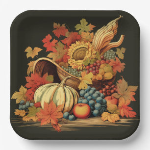 Plato De Papel Cesta de Cosecha de Bendiciones: Bountiful Feast
