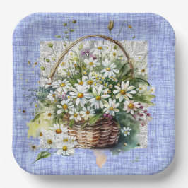 Plato De Papel Cesta De Daises Blancos