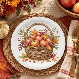 Plato De Papel Cesta de Manzanas de Acción de Gracias de Otoño en
