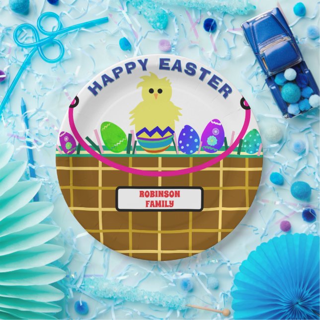 Plato De Papel Cesta de Pascua de Huevo de pollo amarillo (Fiesta)