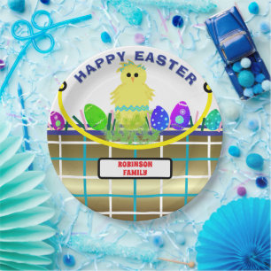 Plato De Papel Cesta de Pascua de Oro Azul de Huevo de Pollo Amar