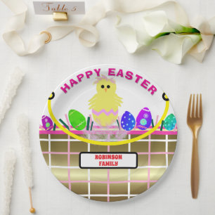 Plato De Papel Cesta de Pascua de Oro Rosa de Huevo de Pollo Amar