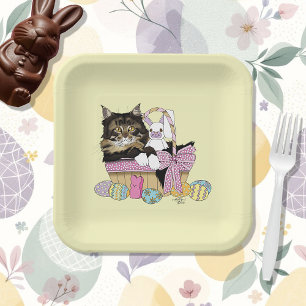 Plato De Papel Cesta de Pascua Tabby Kitten