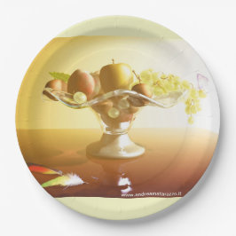 Plato De Papel Cesta de vidrio con frutas y mariposa