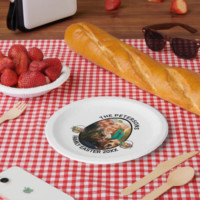 Plato De Papel Cesta personalizada de huevos de fotos de pascua p (Picnic)