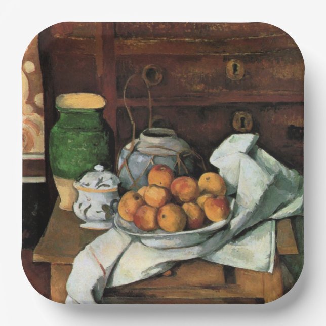Plato De Papel Cezanne - Buques, fruta y tela (Anverso)
