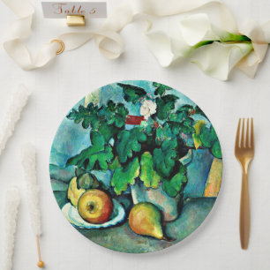 Plato De Papel Cezanne - Pote de rosas y frutas