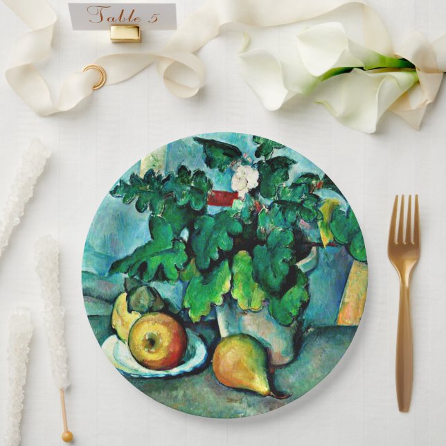 Plato De Papel Cezanne - Pote de rosas y frutas (Boda)
