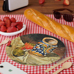 Plato De Papel Cezanne - Todavía la vida con la cerámica italiana