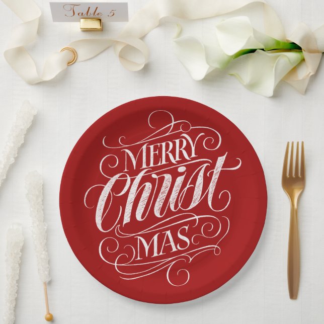 Plato De Papel Chalet cristiano navideño con letras rojas (Boda)