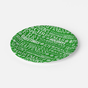 Plato De Papel Chalk Ahogó Navidades Saludando En Blanco Y Verde