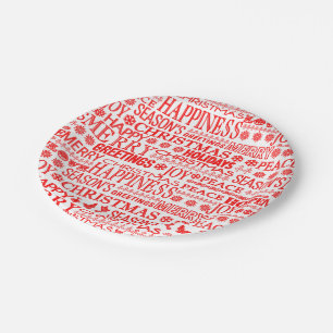 Plato De Papel Chalk Ahogó Navidades Saludando En Rojo Y Blanco