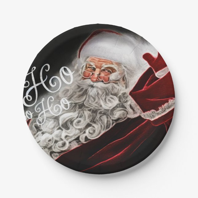 Plato De Papel Chalk Drawn Santa Ho Ho Ho Ho (Anverso)