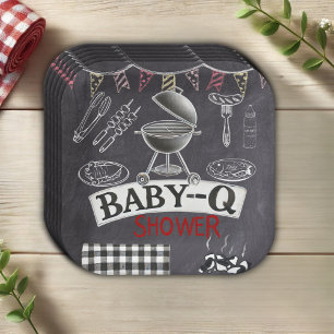 Plato De Papel Chalkboard Baby-Q Grill Baby Shower